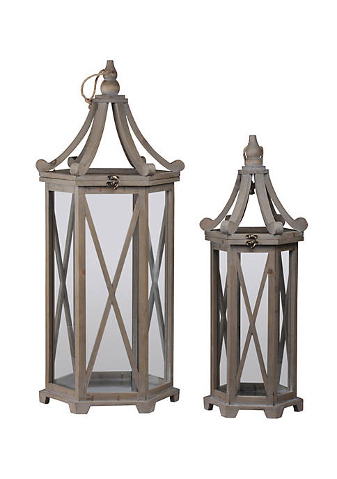 Urban Trends Collection Wood Hexagonal Lantern with Rope