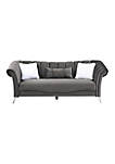Modern Decorative Madrid 83" Dark Gray 2-Seater Velvet Sofa with 2-Throw Pillow