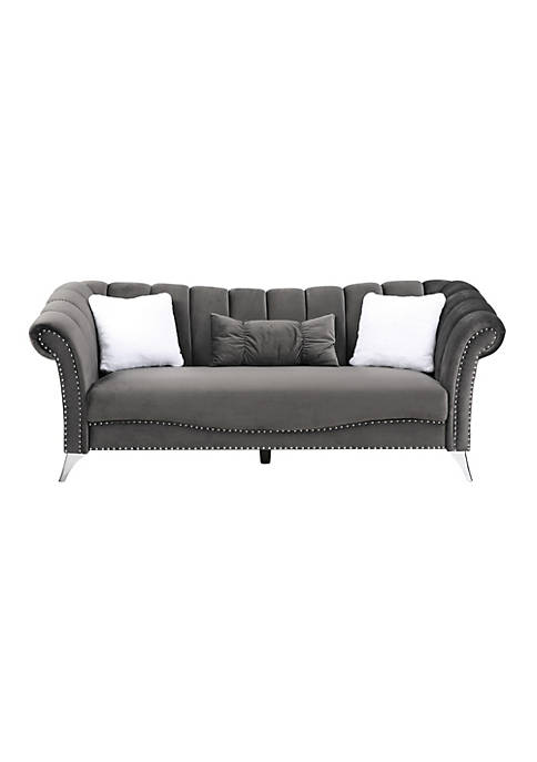 Modern Decorative Madrid 83" Dark Gray 2-Seater Velvet Sofa with 2-Throw Pillow