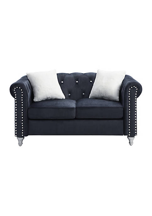 Passion Furniture Modern Decorative Raisa 60&quot; Black Velvet