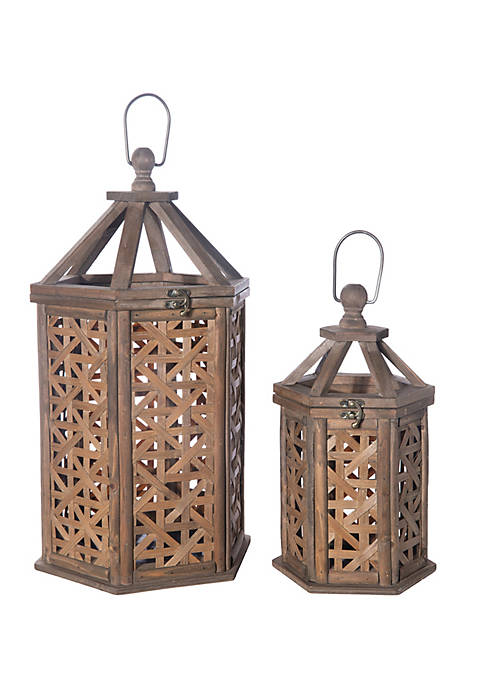 Urban Trends Collection Wood Hexagon Lantern with Metal