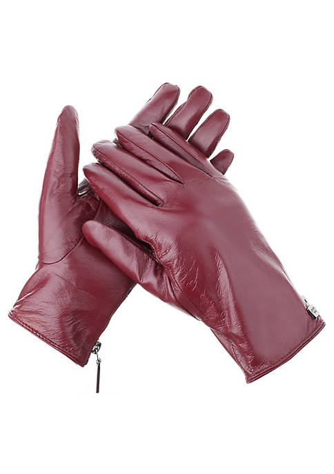 Mio Marino Womens Wristed Zipper Touchscreen Leather Gloves
