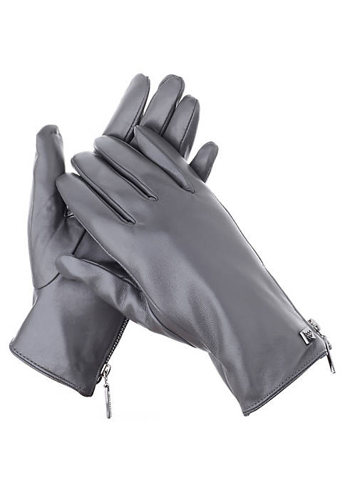Womens Wristed Zipper Touchscreen Leather Gloves