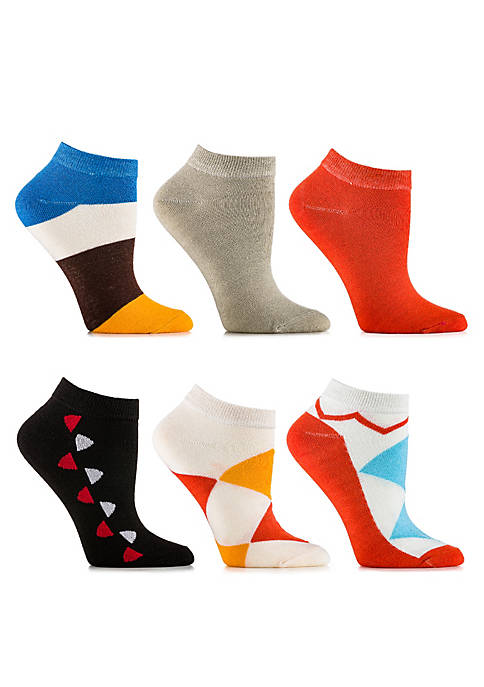 Gallery Seven Womens Multicolor Ankle Socks 6 Pack