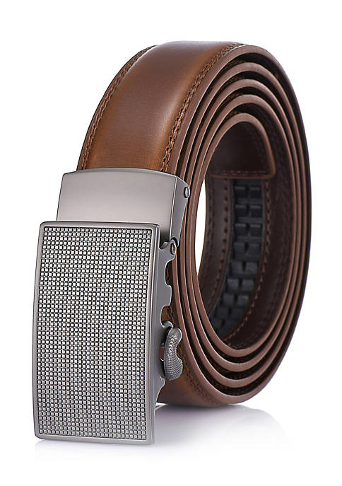 Gallery Seven Mens Repeated Block Leather Ratchet Belt