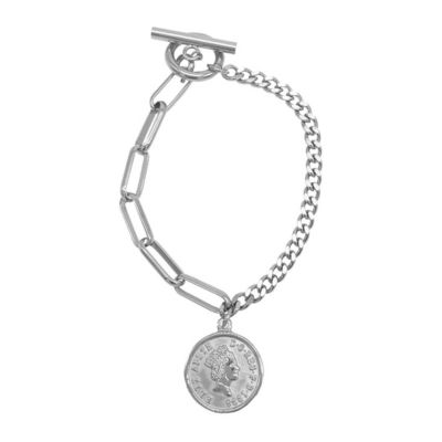 Adornia Women's Tarnish Resistant Coin Mixed Chain Bracelet