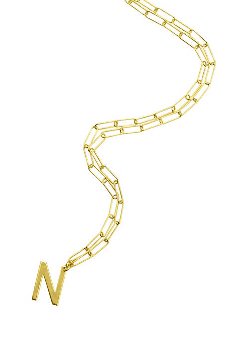 Adornia Initial Neckalce with Paperclip Link Chain 14k