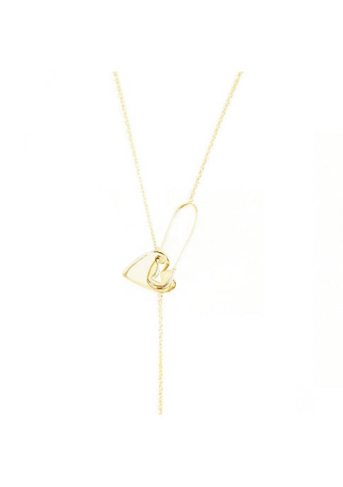 Adornia Heart Safety Pin Lariat Necklace Gold Vermeil