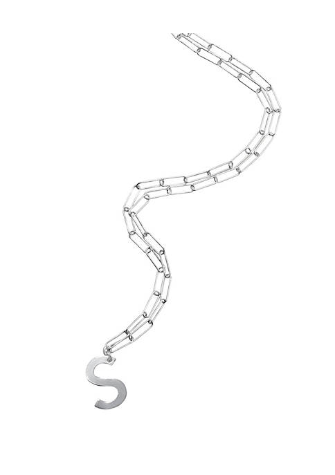 Adornia Initial Neckalce with Paperclip Link Chain White