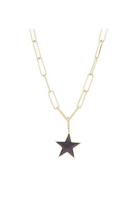 Adornia Black Enamel Star Pendant Necklace Gold Vermeil
