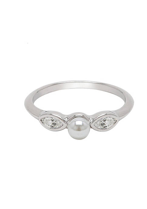 Pearl Crystal Marquis Ring .925 Sterling Silver