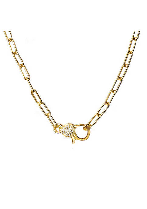 Adornia Paperclip Link Crystal Lock Necklace Yellow Gold