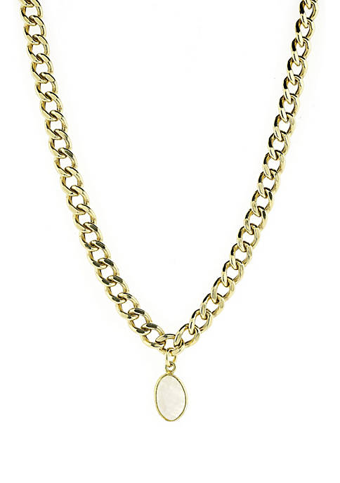 Curb Chain Necklace Moonstone Yellow Gold Vermeil .925 Sterling Silver