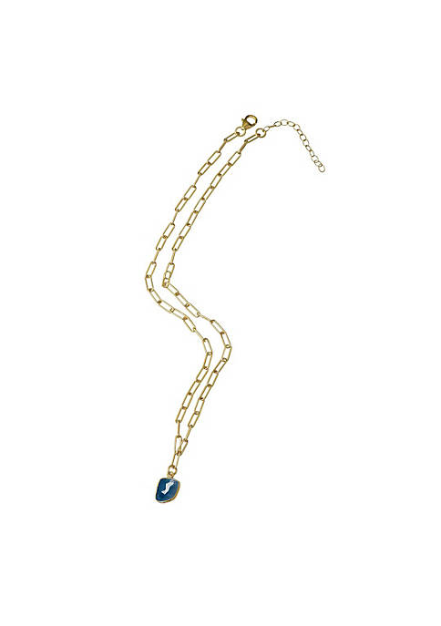 Adornia Paper Clip Chain Necklace Sapphire Yellow Gold