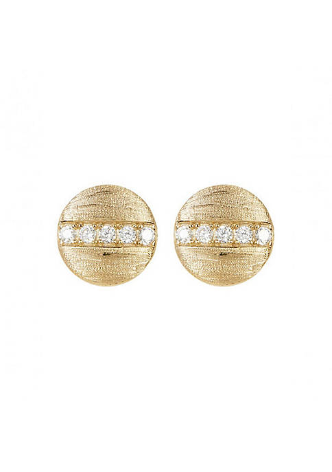 Adornia Pave Line Disc Studs Yellow Gold Vermeil