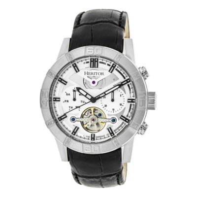 Men's Heritor Automatic Hannibal Semi-Skeleton Leather-Band Watch, Silver, 0 -  847864144736