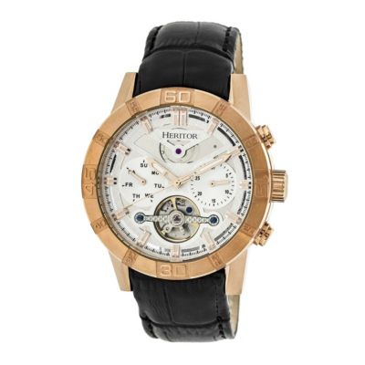Men's Heritor Automatic Hannibal Semi-Skeleton Leather-Band Watch
