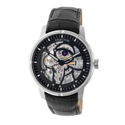 Men's Heritor Automatic Ryder Skeleton Leather-Band Watch, Black, 0 -  847864148444