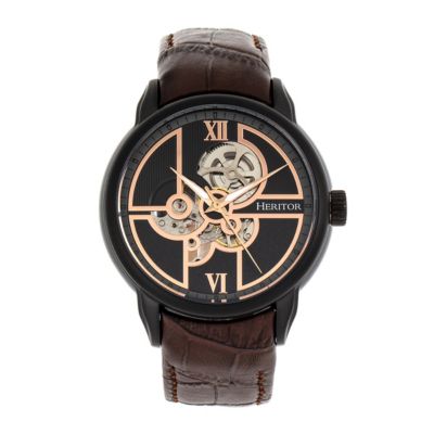 Heritor Automatic Men's Sanford Semi-Skeleton Leather-Band Watch