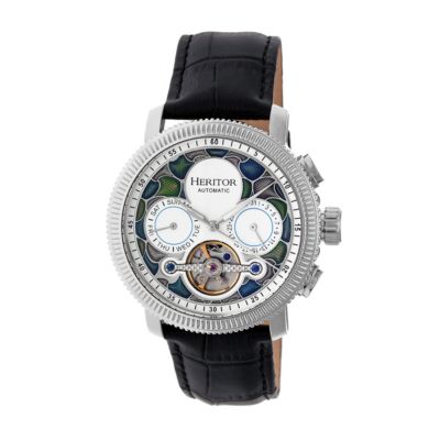 Heritor Automatic Aura Men's Semi-Skeleton Leather-Band Watch