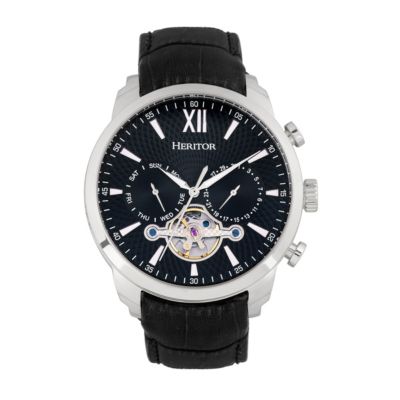 Heritor Automatic Men's Arthur Semi-Skeleton Leather-Band Watch W/ Day/date