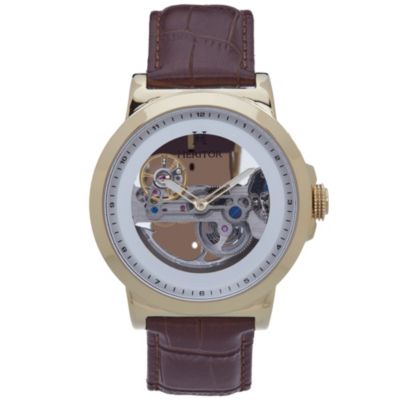 Men's Heritor Automatic Xander Semi-Skeleton Leather-Band Watch
