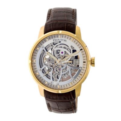 Men's Heritor Automatic Ryder Skeleton Leather-Band Watch