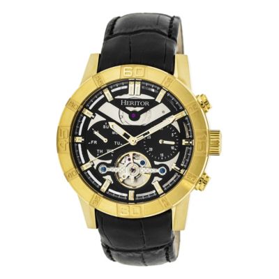 Men's Heritor Automatic Hannibal Semi-Skeleton Leather-Band Watch, 0 -  847864144767