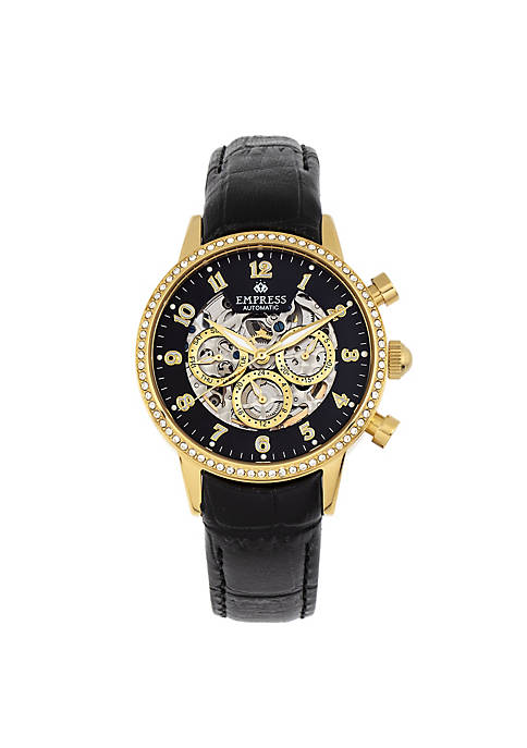 Empress Beatrice Automatic Skeleton Dial Leather-Band Watch