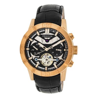 Men's Heritor Automatic Hannibal Semi-Skeleton Leather-Band Watch, 0 -  847864144781
