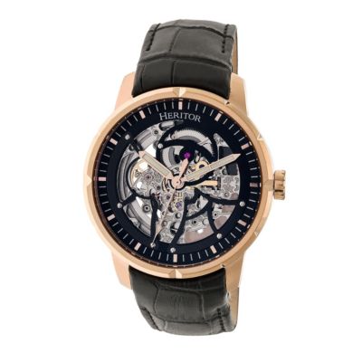 Men's Heritor Automatic Ryder Skeleton Leather-Band Watch, Gold, 0 -  847864148710