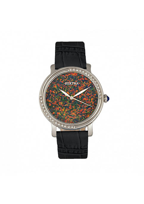 Bertha Courtney Opal Dial Leather-Band Watch