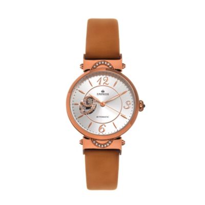 Women's Empress Alouette Automatic Semi-Skeleton Leather-Band Watch, Light Brown, 0 -  847864192423