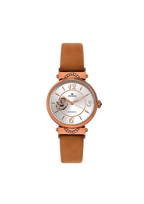 Empress Alouette Automatic Semi-Skeleton Leather-Band Watch