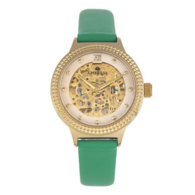 Women's Empress Alice Automatic Mop Skeleton Dial Leather-Band Watch, Green, 0 -  847864171343
