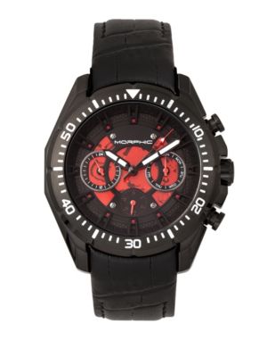 Men's Morphic M66 Series Skeleton Dial Leather-Band Watch W/ Day/date, Black, 0 -  847864160514