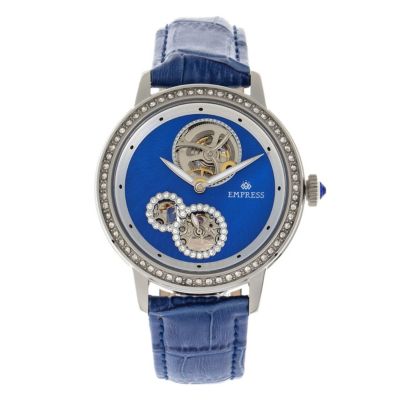Women's Empress Tatiana Automatic Semi-Skeleton Leather-Band Watch, Blue, 0 -  847864168343