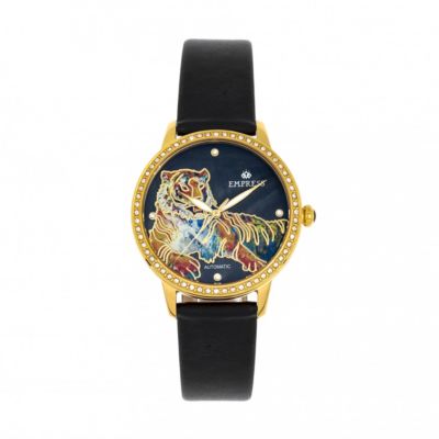 Women's Empress Diana Automatic Engraved Mop Leather-Band Watch