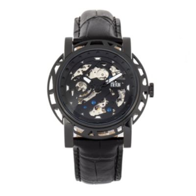 Men's Reign Stavros Automatic Skeleton Leather-Band Watch, Black, 0 -  847864144224