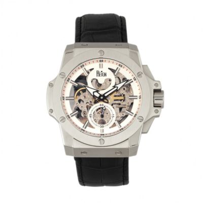 Men's Reign Commodus Automatic Skeleton Leather-Band Watch, Silver, 0 -  847864148741