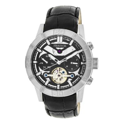 Men's Heritor Automatic Hannibal Semi-Skeleton Leather-Band Watch, 0 -  847864144743