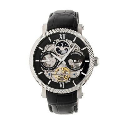 Men's Heritor Automatic Aries Skeleton Leather-Band Watch, Black, 0 -  847864150201