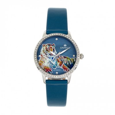 Women's Empress Diana Automatic Engraved Mop Leather-Band Watch, Blue, 0 -  847864169227