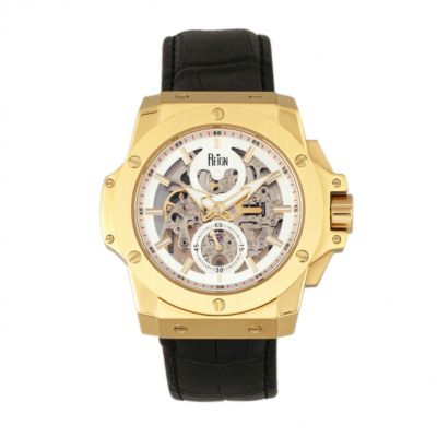 Men's Reign Commodus Automatic Skeleton Leather-Band Watch