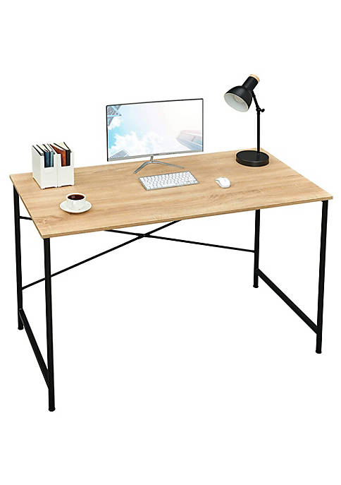 Coavas Office Computer Desk Large Study Desk Simple Writing Table Workstation for Home, Oak Tabletop with Black Frame, 47"
