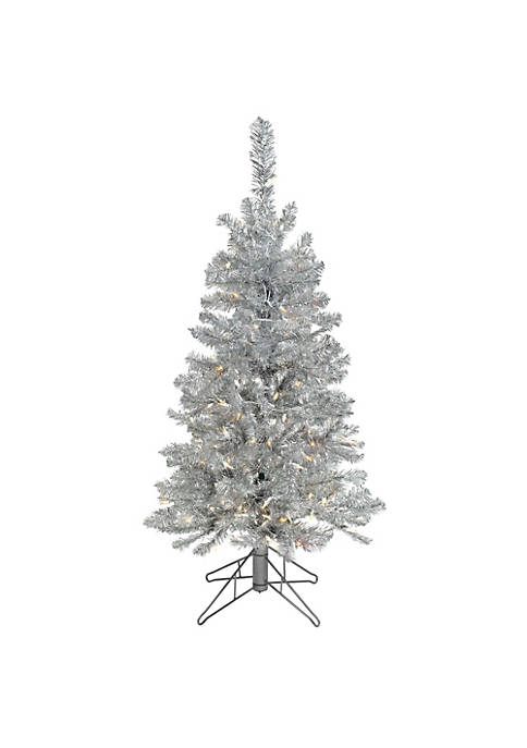 Good Tidings Artificial Silver Tinsel Pre-Lit Christmas Tree