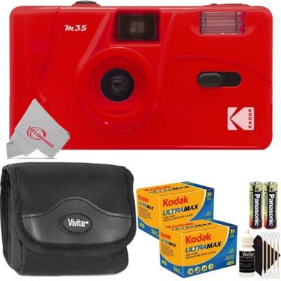 Kodak Vintage Retro M35 35Mm Reusable Film Camera With Flash Flame Scarlet Red + Two Ultramax 400 35Mm Film, 36 Exposures (72 Exposures Total) Kit