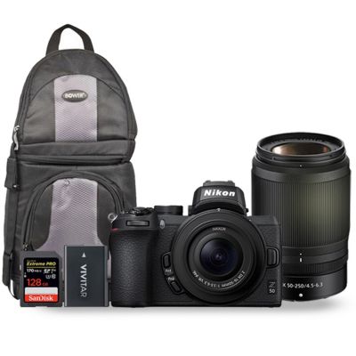 Nikon Z 50 Mirrorless Digital Camera With 16-50Mm And 50-250Mm Z Vr + Sandisk Extreme Pro 128Gb Sdxc Memory Card Kit