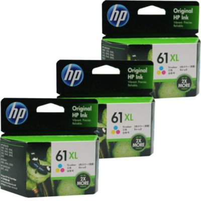 3X Hp 61Xl High Yield Tri-Color Original Ink Cartridge 990 Pages