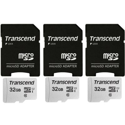 3 Units Transcend 32Gb Microsd Class 10 Micro Sdhc Memory Card With Sd Adapter, Black, Standard -  614198400988